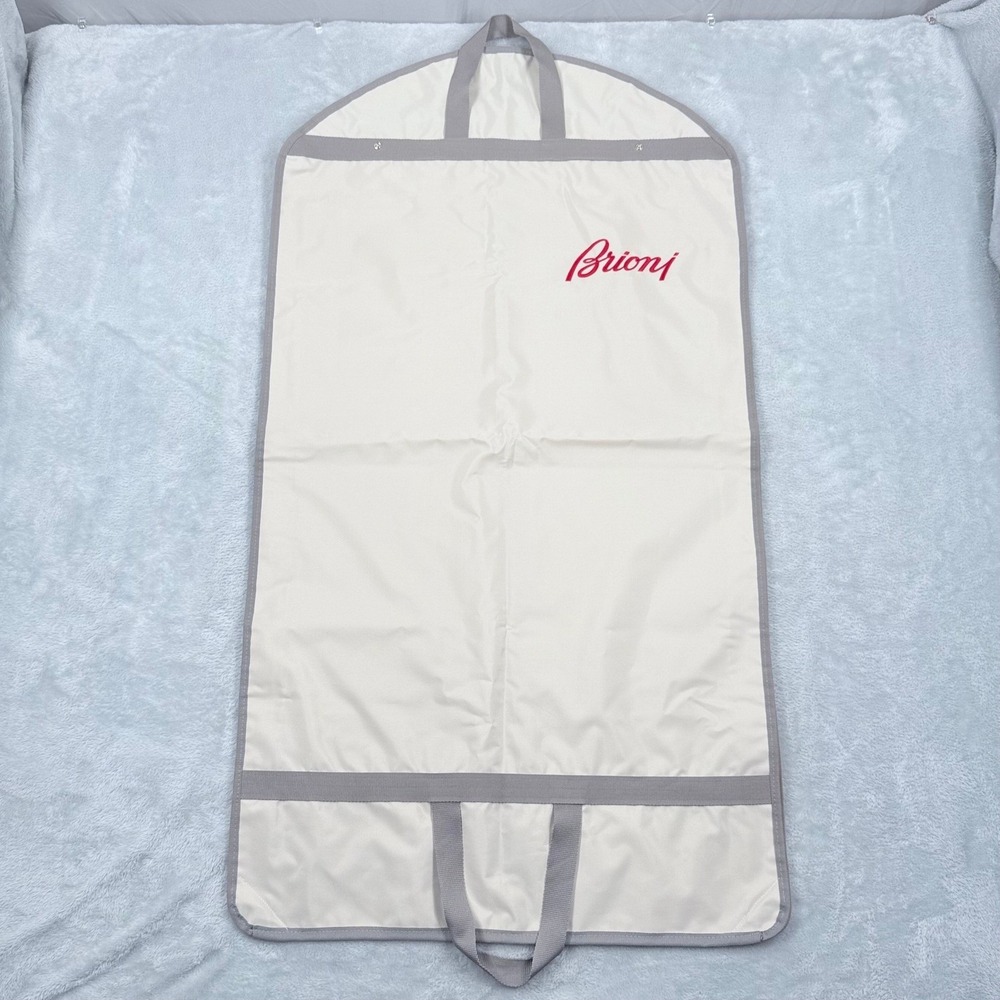 Brioni Garment Bag Cream Grey Logo Hanging Folding Suit Carrier Travel Cover 073